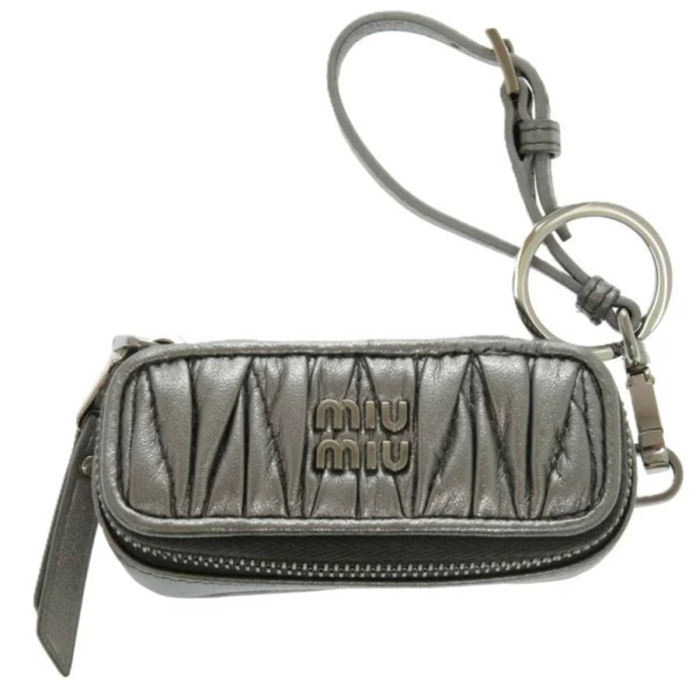 Miu Miu Matelasse metallic nappa leather lipstick case charm silver